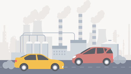 Air pollution. Industrial city. Plants with exhaust and smoke. Modern illustration vector.