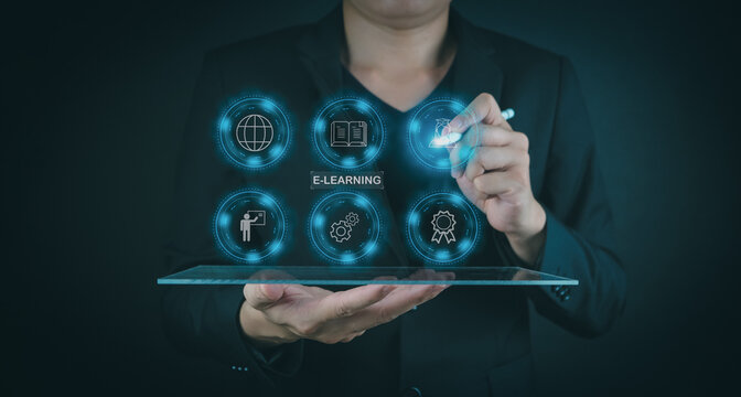 E-learning concept: Graduate certificate program, online study, creative ideas, and knowledge acquisition for internet education.