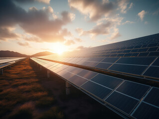 Solar farm with solar panels renewable energy, generative ai