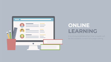 Online education vector. Remote study at home. E-learning concept, internet course. 
