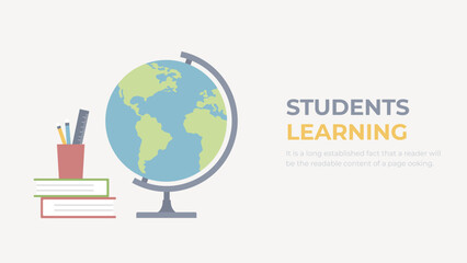 Traditional school education. Earth globe and books vector. Remote online lessons concept. Innovative school programs.