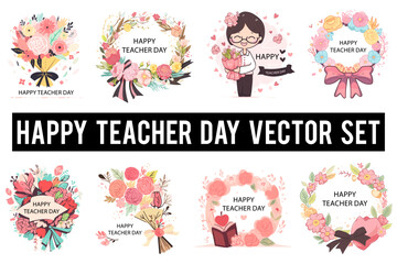 Fototapeta na wymiar Happy Teacher's Day Greetings Cards vector, Teacher Day element vector