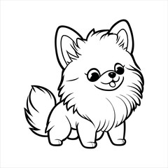 Pomeranian, coloring book for kids ages 4-8 years, simple line , coloring book page, simple outlines, clear lines, and ample space for coloring to accommodate, white background 