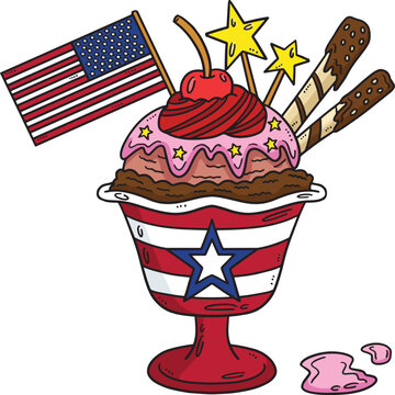Ice Cream Parfait with Flag Cartoon Clipart 