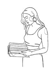 Continuous one line drawing of a woman reading a book. Vector illustration.
