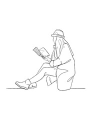 Obraz na płótnie Canvas Continuous one line drawing of a woman reading a book. Vector illustration.