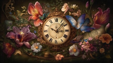 Floral pocket watch. Generative AI