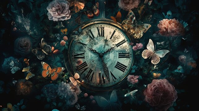 Floral pocket watch. Generative AI