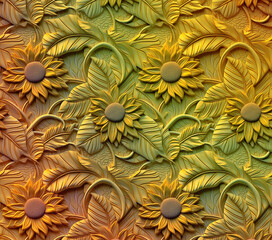 Naklejka na ściany i meble 3D Flower Seamless Pattern