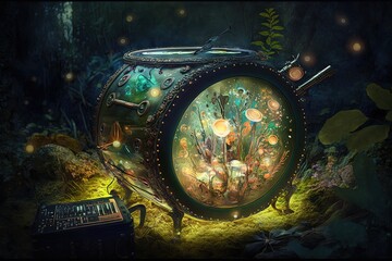 Futuristic magical drum. Generative AI
