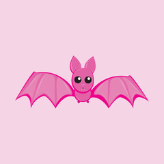 kawaii pink baby bat with spread wings and ears