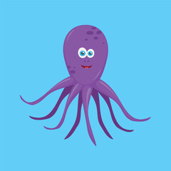 big eyed, spotted, violet octopus with tentacles
