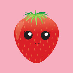 red ripe baby strawberry with eyes and leaves