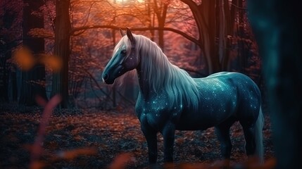 Obraz na płótnie Canvas Unicorn in a night forest. Generative AI