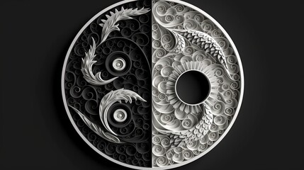 Paper yin and yang symbol on black background created with Generative AI 