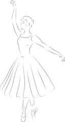 Beautiful ballerina in outlines. Vector hand drawn ballet dancer. Black and white outline drawing