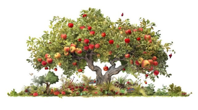 Apple tree watercolor illustration - Generative AI.