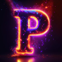 glowing neon sign on black background, P letters alphabets background, p alphabet wallpaper - obrazy, fototapety, plakaty
