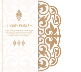 Golden vintage greeting card on a white background. Vector abstract design elements. Great for invitation and greeting cards, packaging, flyer, wallpaper or any desired idea. Luxury ornament template.