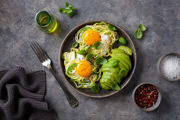 keto low carb breakfast baked spiralized zucchini with eggs and avocado