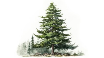 A stately fir tree watercolor illustration - Generative AI.