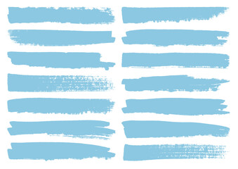 Set Vierzehn Blaue Pinselstriche Streifen Kratzer - obrazy, fototapety, plakaty