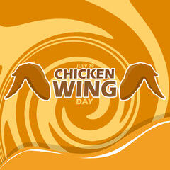 Chicken wing with bold text on abstract swirl brown background to celebrate National Chicken Wing Day on July 29