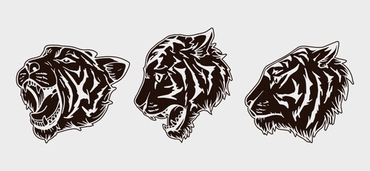 tiger head vector illustration illustration with balck block consisting of three images