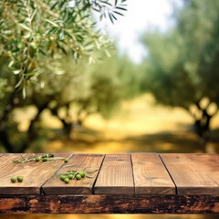 Serenity Amidst Olive Groves: A Rustic Wooden Table Awaits