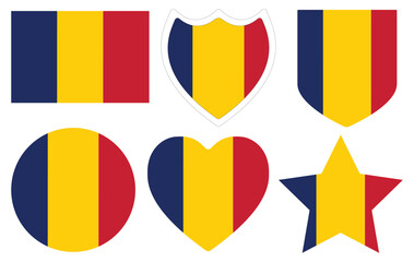 Chad flag shape set. Flag Of Chad design shape set.