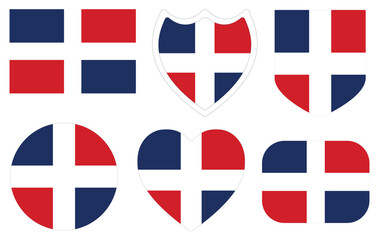 Flags of Dominican republic. Dominican flag design shape set. Dominican flag set. 