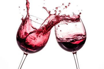 Two glasses of red wine on white background. Generative AI