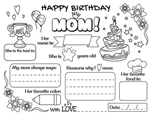 Happy birthday Mom. Personality mother birthday card from kids. Kids printable cards.