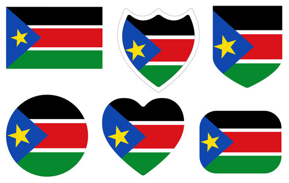 South Sudan flag set. Flag of South Sudan design shape set.