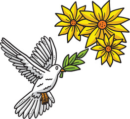 Bird and Flower Cartoon Colored Clipart 