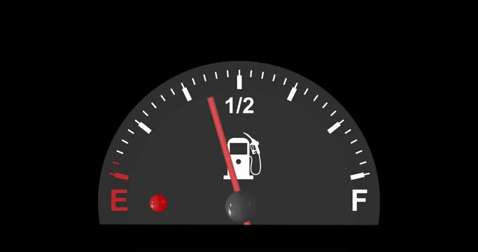 Fuel level indicator in the car tank. Video animation on black background