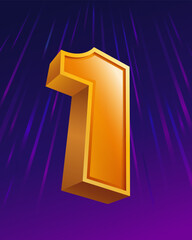 Number 1 orange glossy 3D alphabet. Number one means victory font for banners, posters, cover, elements for other advertisements. illustration vector file.