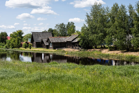 landscape with views of the embankment of the city of Myshkin on a sunny day