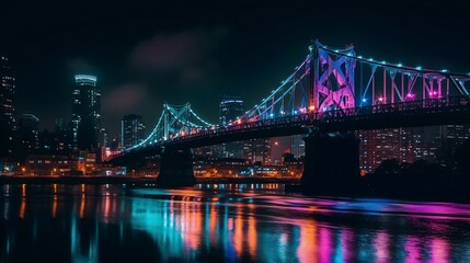 Great bridge in the city at night. Generative AI