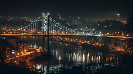 Fototapeta na wymiar Great bridge in the city at night. Generative AI