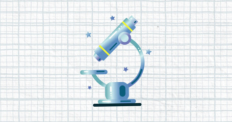 Composite of microscope with stars over squared background
