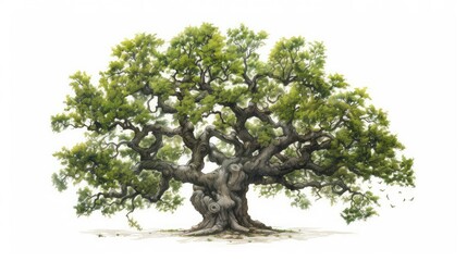 Majestic oak tree watercolor illustration - Generative AI.
