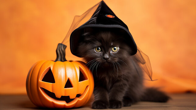 Cute Kitty in Halloween Costume. Boo-tiful Whiskers: Halloween-Clad Kitten. 