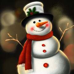 Snowman with hat and scarf