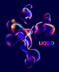 Abstract background design with luminescent liquid bubbles. Colorful iridescent elements.