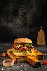 burger with grilled beef meat fast food and junk food concept
