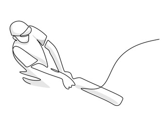 Cricket Player Simple One Line Art. Sports Illustration of Person Playing Cricket.
