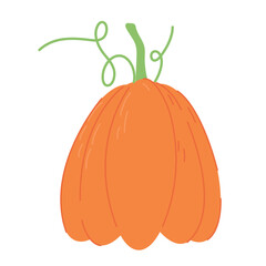 Orange pumpkin vector illustration. Autumn Halloween or Thanksgiving pumpkin symbol. Flat design. Orange silhouette isolated on white background. Cartoon colorful illustration.