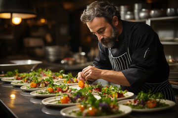 A chef plating a dish with artistic precision, Chef Generative AI