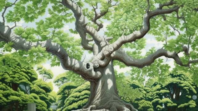 Lush decomposed tree watercolor illustration - Generative AI.